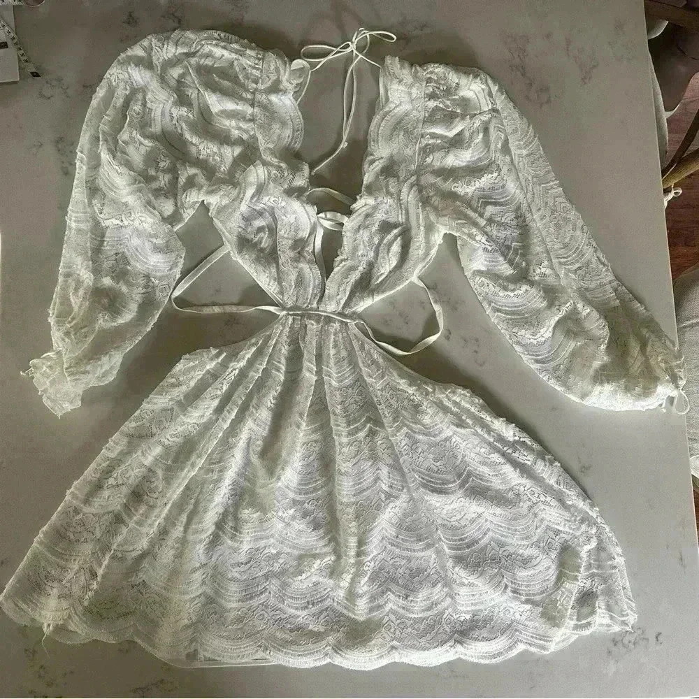 For Love and Lemons Long Sleeve Mimi Dress White Size XL- B02 - Picture 2 of 13